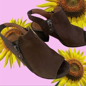 Gentle Souls Brown Suede Peep Toe Bootie Shoes